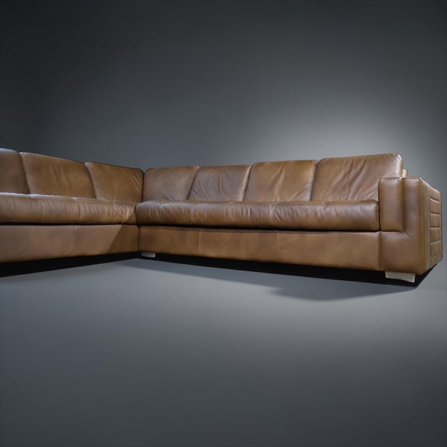Custom Dark Chocolate Leather Sectional, 2-Piece L-Shape, One-of-a-Kind Statement Sofa For Sale In Miami - Image 6 of 11