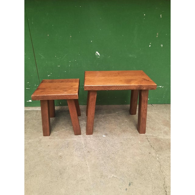 Brutalist Vintage Brutalist Style Oak Side Tables, 1970s, Set of 2 For Sale - Image 3 of 8