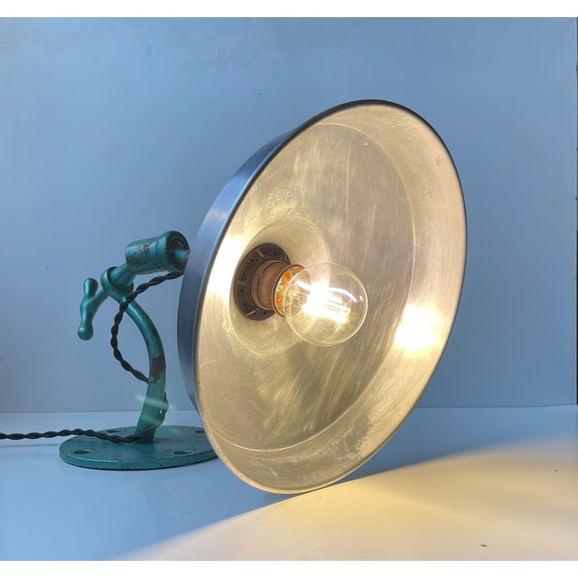1950s Scandinavian Industrial Green Wall Lamp, 1950s For Sale - Image 5 of 13
