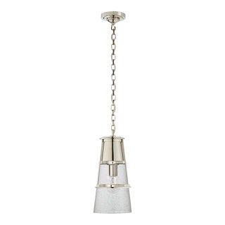 Thomas O'Brien for Visual Comfort Signature Robinson Medium Pendant in Polished Nickel with Seeded Glass For Sale