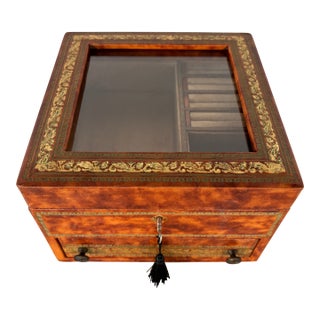 Vintage Italian Florentine Gold Embossed Leather Wrapped Jewelry Box With Key For Sale