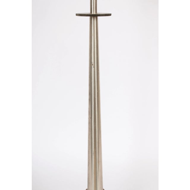 Mid 20th Century Mid 20th Century Stiffel Tall Tommi Parzinger Style Nickel and Brass Lamp with Milk Glass Shade For Sale - Image 5 of 10