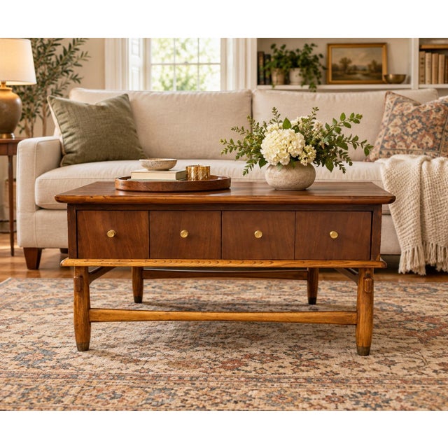 Mid-Century Modern Mid-Century Lane Furniture Walnut Ceramic Top Coffee Table For Sale - Image 3 of 12