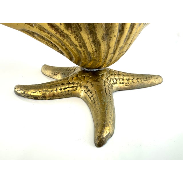 Hollywood Regency Vintage Brass Clamshell Dish on Starfish Base – Coastal Hollywood Regency Decor For Sale - Image 3 of 8