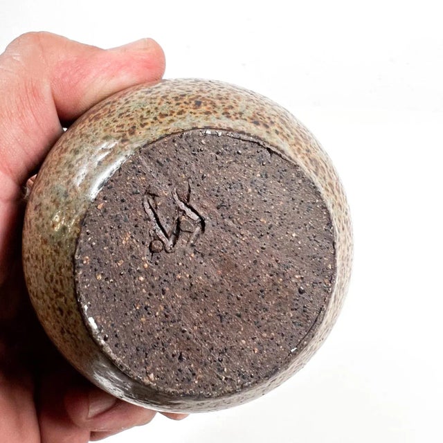 Ceramic 1970s Modern Studio Art Speckled Glazed Weed Pot Bud Vase For Sale - Image 7 of 12