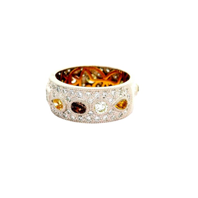 Contemporary Diamond Platinum & 18k Gold Pave Band, Size 6 For Sale - Image 3 of 5