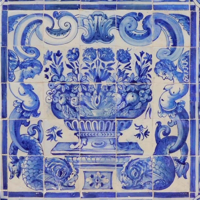 Baroque 18th Century Portuguese Azulejos Tiles Panel with Vase Decor For Sale - Image 3 of 6