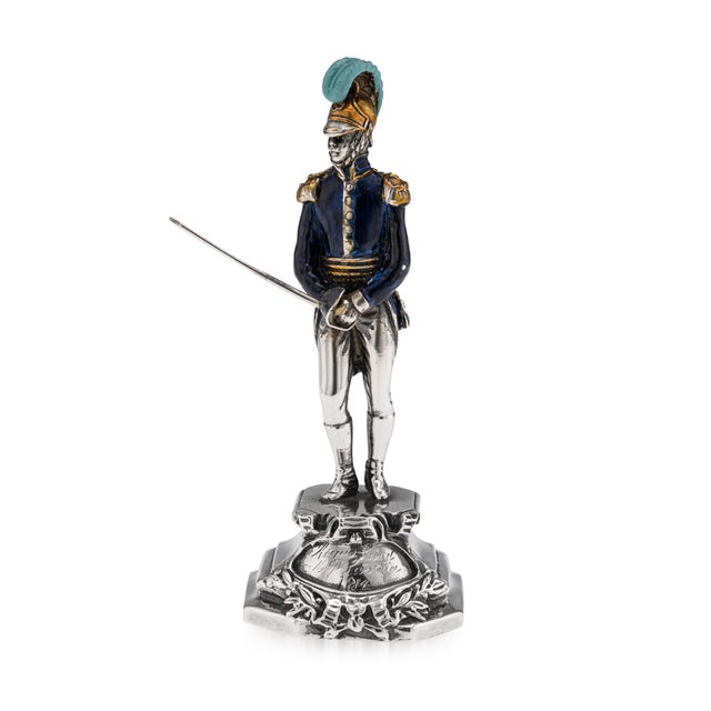 Antique 20th Century Italian Silver & Enamel Mounted Napoleonic Kingdom Guard, 1970s For Sale - Image 15 of 15