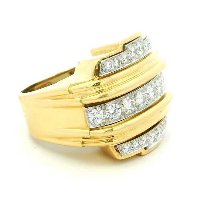 Mid-Century Modern Vintage David Webb 18k Gold & Platinum Diamond Band Ring, Size 8 For Sale - Image 3 of 14
