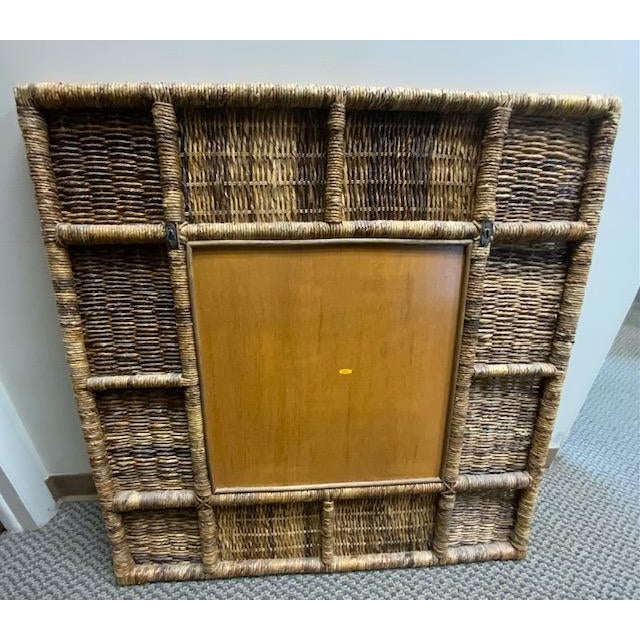 Mid-Century Modern Large Vintage Square Abaca Woven Wall Mirror For Sale - Image 3 of 7