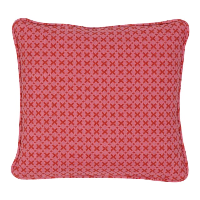 Schumacher Elias 16" Pillow in Red & Pink For Sale