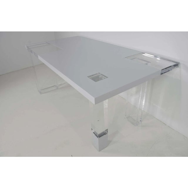 Modern Unique Signed Lucite and White Lacquer Desk or Table For Sale - Image 3 of 10