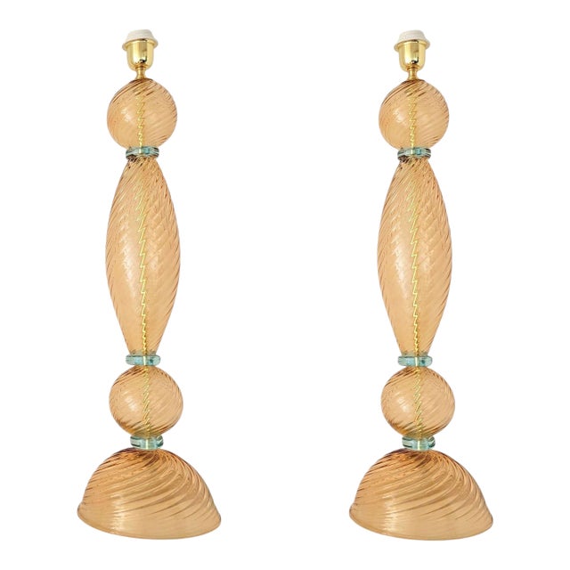 Pair of Terracotta and Blue Murano Glass Lamps 1980s For Sale