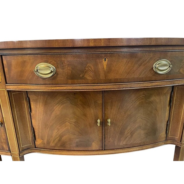 Traditional Antique Style by Hickory Georgian Style 6 Leg Mahogany Server Sideboard, Inlay For Sale - Image 3 of 4