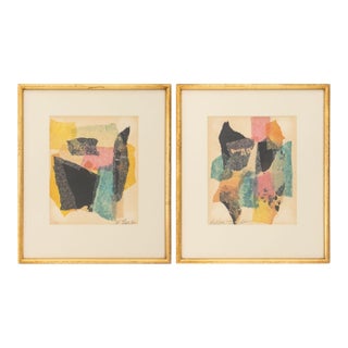 Walter Thrift Abstract Mixed Media Collages, Pair For Sale