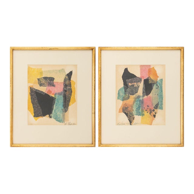 Walter Thrift Abstract Mixed Media Collages, Pair For Sale