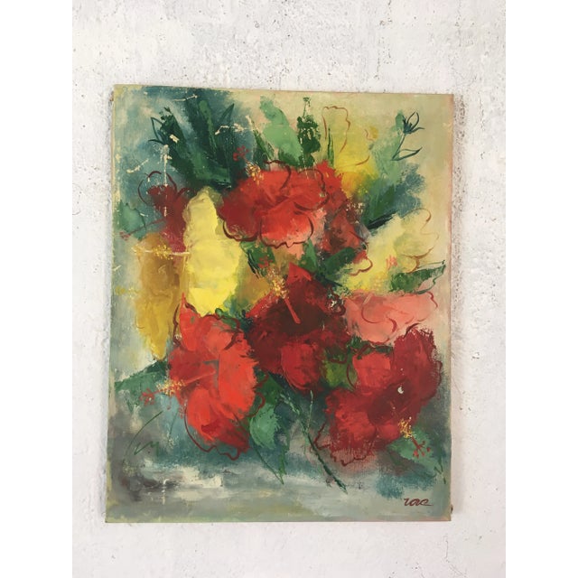 Coastal Vintage Oil on Canvas, Hibiscus For Sale - Image 3 of 9