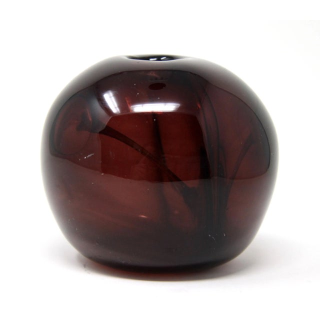 1972 Hand Blown Amethyst Art Glass Orb Vase For Sale - Image 4 of 11