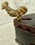 Farmhouse Antique Cast Iron, Enamel Coated Charcoal Box Iron Featuring a Wooden Handle & a Distinctive Brass Rooster-Shaped Latch For Sale - Image 3 of 12