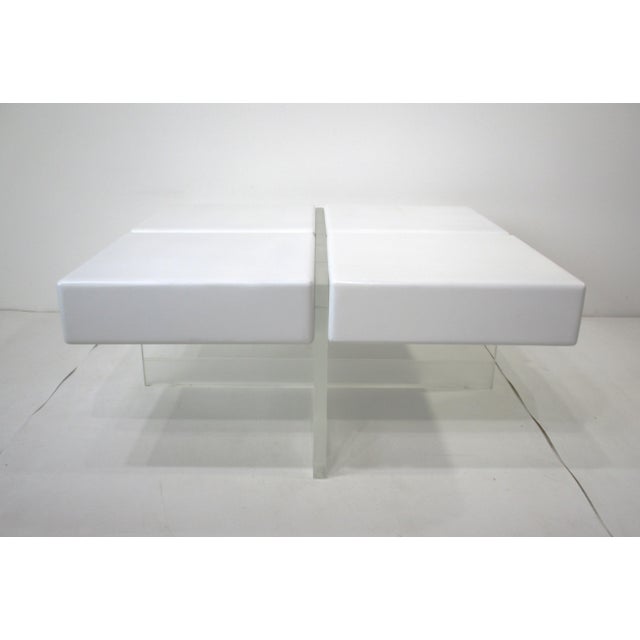 Mid 20th Century 70's Karl Springer Styled Modular Wood Lucite Coffee Table For Sale - Image 5 of 12