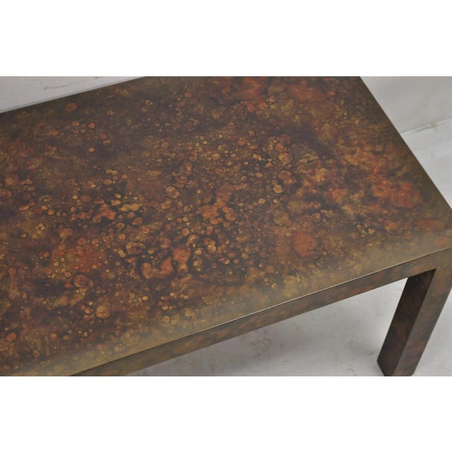 Mid Century Modern Brown Tortoiseshell Lacquer 54" Parsons Bench Coffee Table For Sale - Image 12 of 12