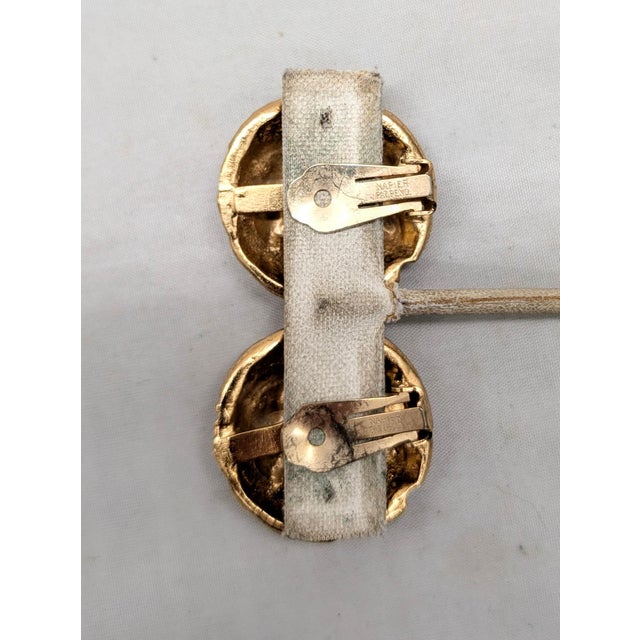 Metal Vintage 1970s Signed Napier Brutalist Round Goldtone Clip Earrings - 2 Pieces For Sale - Image 7 of 7