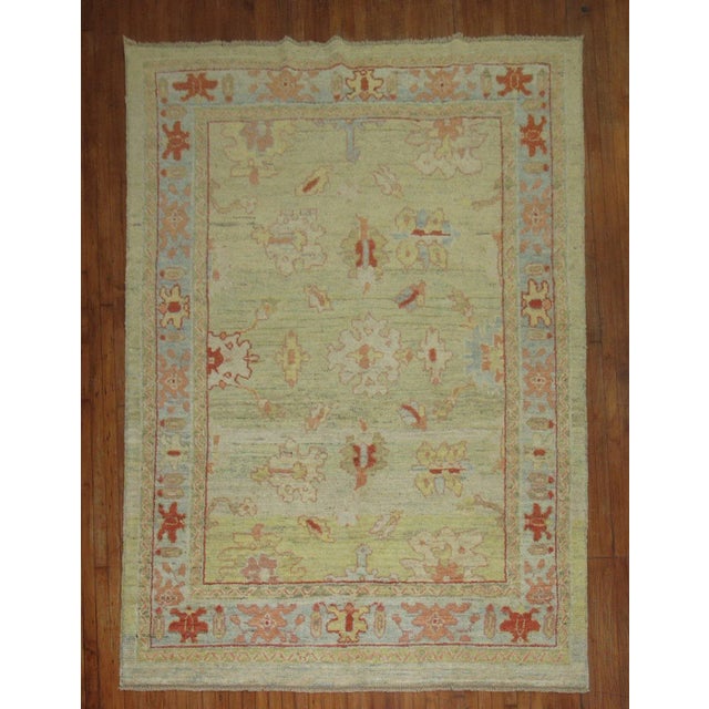 Vintage Green Turkish Oushak Rug - 6'9" x 9' For Sale - Image 9 of 9