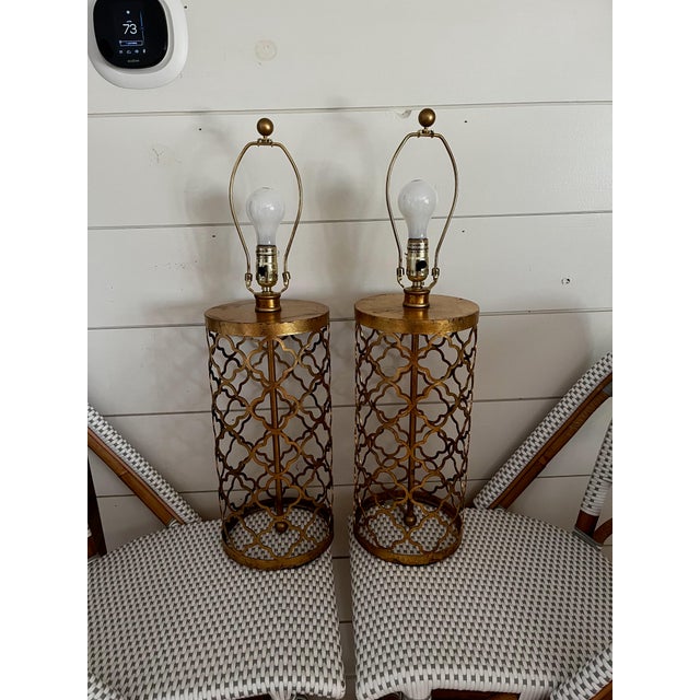 Transitional 1990s Quatrefoil Drum Table Lamps - a Pair For Sale - Image 3 of 10
