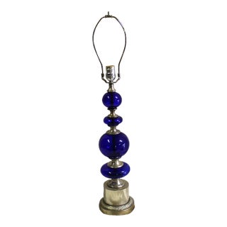 1990s Mid-Century Modern Table Lamp Cobalt Blue Glass For Sale