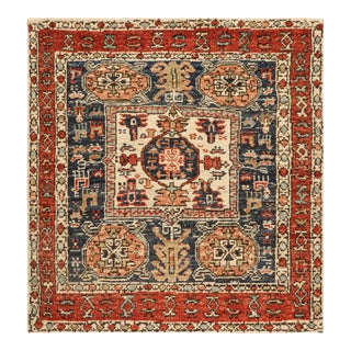 Rug & Kilim’s Caucasian (Style) Square Rug With Geometric Patterns and Figurals For Sale