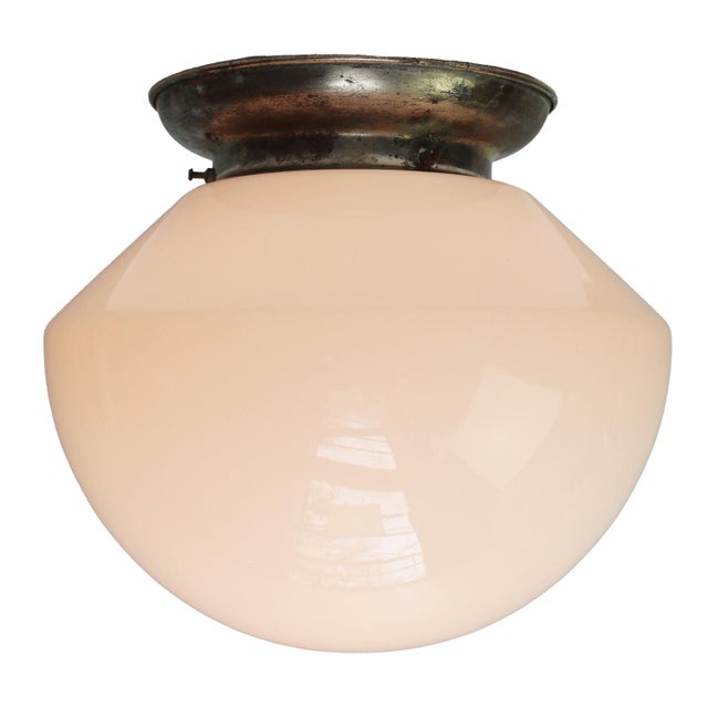 Belgian White Opaline Glass Ceiling Lamp, 1920s For Sale - Image 3 of 5