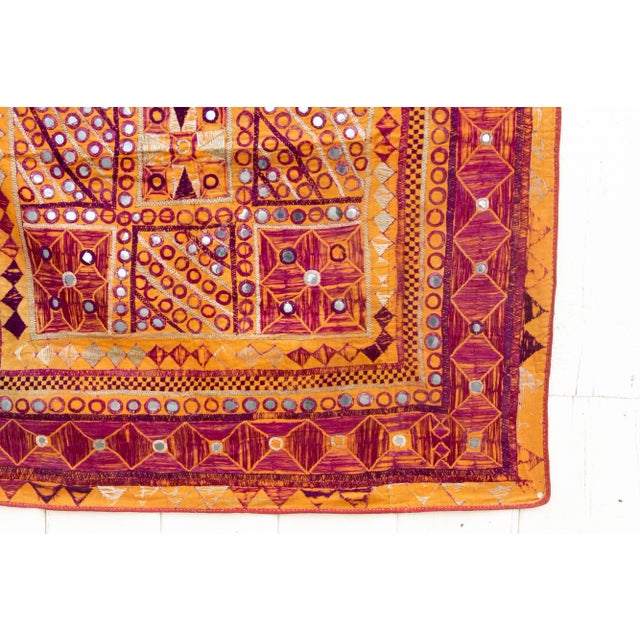 Red Royal Antique Silk Kutch Wall Tapestry For Sale - Image 8 of 9