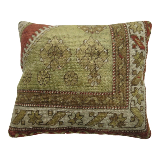 Traditional Border Oushak Rug Pillow For Sale