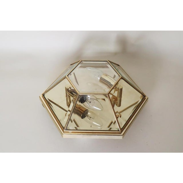 Hexagonal Gold-Plated Flush Mount or Wall Lamp with Faceted Glass, Italy, 1980s For Sale - Image 6 of 18