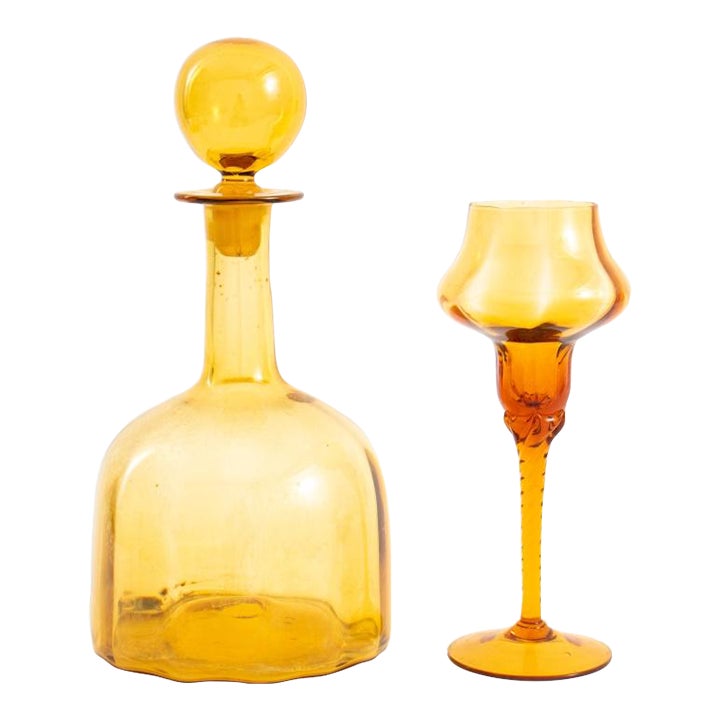 Murano Manner Hand Blown Glass Decanter & Goblet Chairish