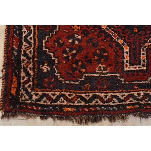 Shiraz Runner 3’4” X 9’7” Red Wool Vintage Tribal Hand-Knotted Oriental Rug For Sale - Image 11 of 14