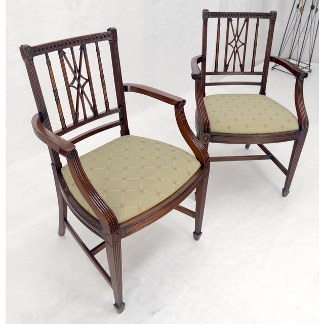 Pair of Very Fine Carved Mahogany Open Arm Faux Bamboo Arrows Armchairs MINT For Sale - Image 16 of 16