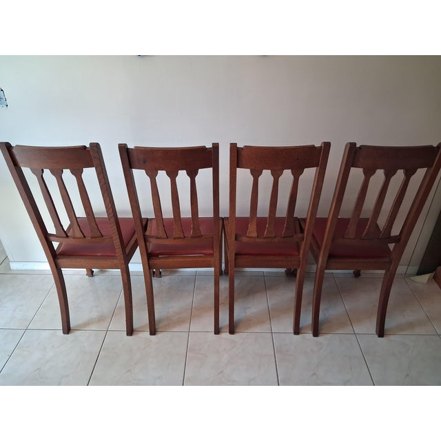 Set of 4 Original Arts and Crafts Oak Dining Chairs - Timeless Craftsmanship. For Sale - Image 11 of 12