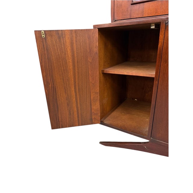 Brown Mid-Century Modern 2-Piece Kagan Style Dark Walnut Sideboard W/Bar Cabinet For Sale - Image 8 of 13
