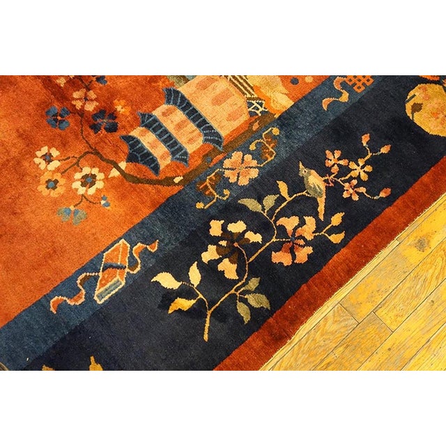 Early 20th Century 1920s Coral Red Floral Modern Antique Chinese Art Deco Rug 8' X 9'6" Handknotted Wool Carpet For Sale - Image 5 of 6