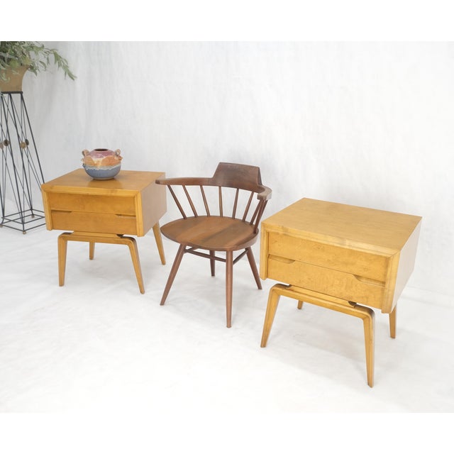 Mid 20th Century Pair Swedish Edmond Spence 2 Drawer Blond Birch Night Bed Stands Cabinets MINT! For Sale - Image 5 of 16