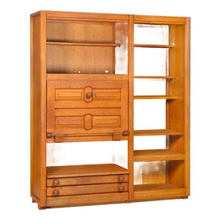 Guillerme Et Chambron Oak Secretary Desk Bookcase, France Circa 1960 For Sale