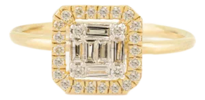 Modern Halo Set Cluster Diamond Ring Size 6.5 in 14k Solid Gold