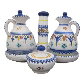 Spanish De La Cal Barreira Pottery Oil & Vinegar Cruet Condiment Serving Tray For Sale