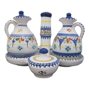 Spanish De La Cal Barreira Pottery Oil & Vinegar Cruet Condiment Serving Tray