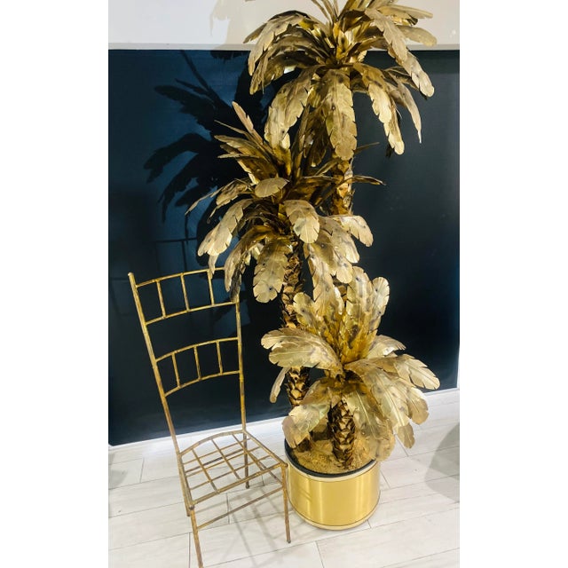 Fabulous mid century modern accent chair Italian regency,high back chair featuring faux bamboo metal frame with age patina...