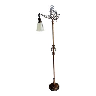Vintage Mid 20th Century Egyptian Style Floor Lamp With Glass Shade For Sale