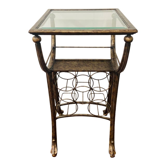 Vintage Wine Rack Metal Table in Vintaged Finish For Sale