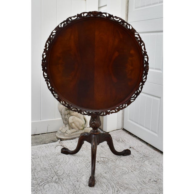 Mahogany Tilt Top Table Vintage Chippendale Pie Crust Edge Pedestal 3 Leg For Sale - Image 9 of 13