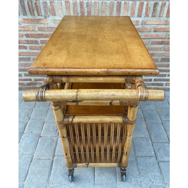 Spanish, Bar Cabinet in Bamboo with Wheels, 1950s For Sale - Image 12 of 18